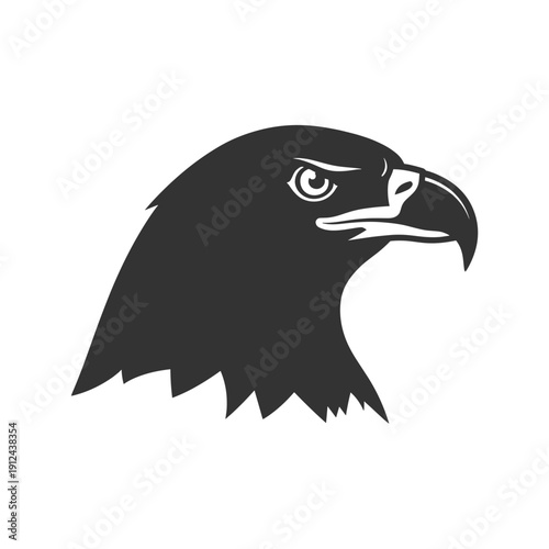 Silhouette Head of Majestic Eagle Bird Profile View on White Background