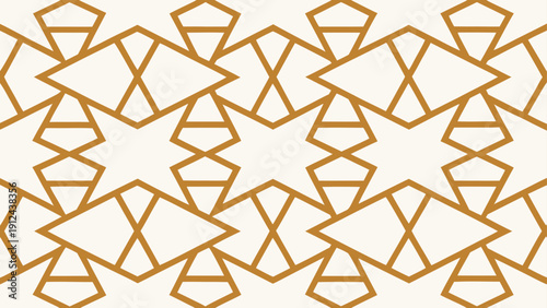 Stylish and elegant Art Deco geometric pattern background with seamless repeating design. A sophisticated golden-brown line art motif on a cream-colored backdrop.