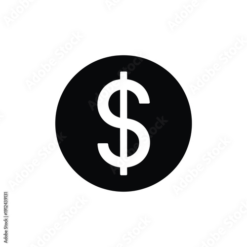 Simple black circle featuring a prominent white dollar sign icon
