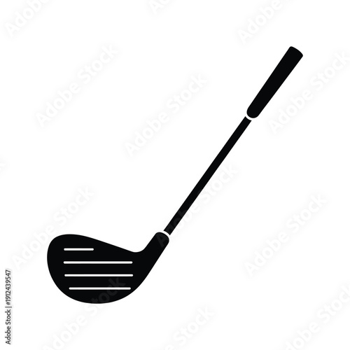 A simple black and white illustration of a golf club