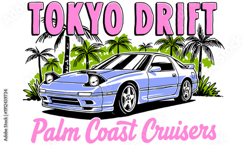 Legend drift race. Road speed graphic print. Extreme racing JDM car print design for t shirt print, poster, sticker, background.