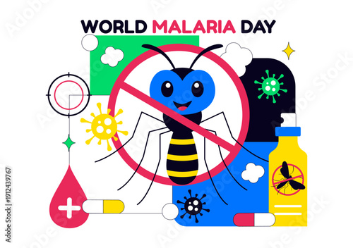 World Malaria Day Vector Illustration on April 25 Featuring Earth Protected from Mosquitoes to Prevent Bites in a Healthcare Flat Background