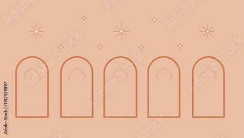 A Serene and Minimalist Geometric Pattern Featuring Terracotta Arches and Stars Inspired by Islamic Architecture for Peaceful Decoration