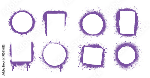 Grunge graffiti frames, rounded and squares spray paint borders.
