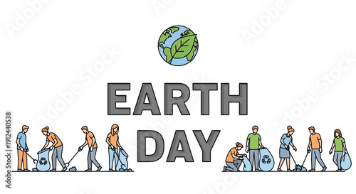 Earth Day Cleanup: People Cleaning Planet with Recycle Bags