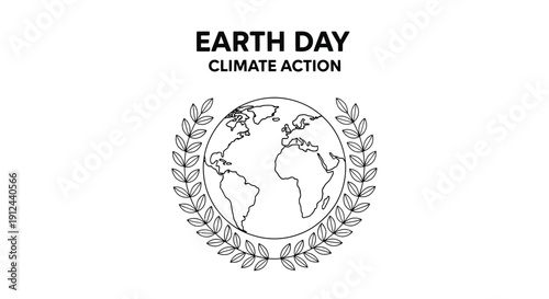 Earth Day Climate Action Illustration with Globe and Laurel Wreath