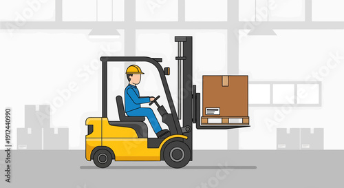 Forklift Operator Moving Boxes in Warehouse - Logistics and Delivery Concept
