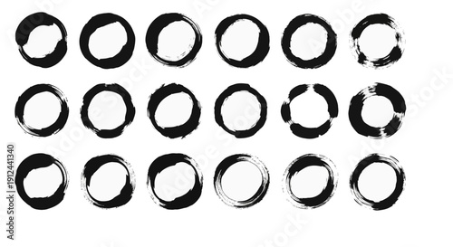 abstract black hand-drawn ink circles organic brush strokes on a clean white background perfect for minimalist graphic design branding and artistic assets.