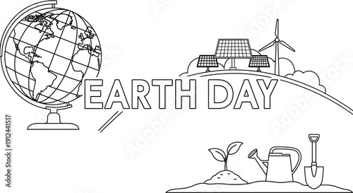 Earth Day Globe with Renewable Energy and Planting Illustration