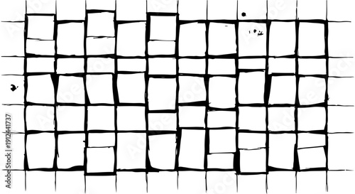 abstract hand drawn grunge grid pattern irregular black lines and square shapes on white perfect for creative design backgrounds.