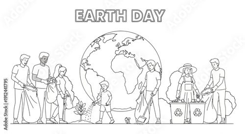Earth Day: People cleaning planet, planting trees, recycling, environmental protection