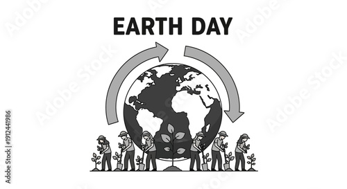 Earth Day Planet Planting Trees Recycling Arrows Illustration