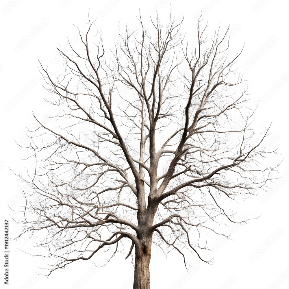 Obraz premium Dead tree without leaves isolated on white