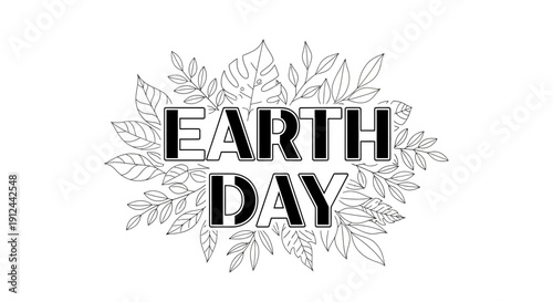 Earth Day Text Surrounded by Botanical Leaves Illustration