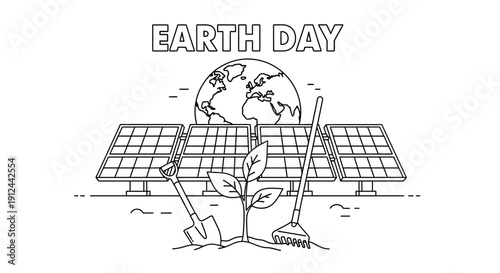 Earth Day Solar Power Plant Planting Tree Green Energy Sustainable Future