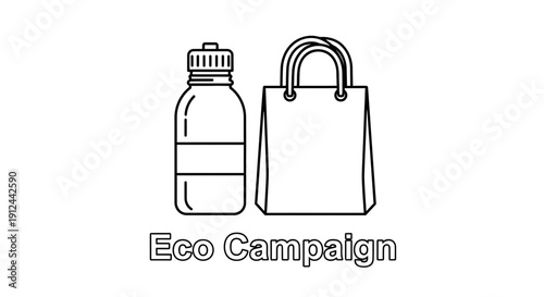Eco Campaign: Reusable Water Bottle and Shopping Bag Icon Set