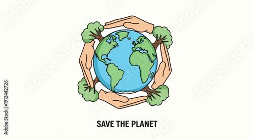 Hands Protecting Planet Earth with Trees, Saving Our World Concept