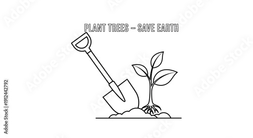 Plant Trees Save Earth - Shovel and Seedling Illustration