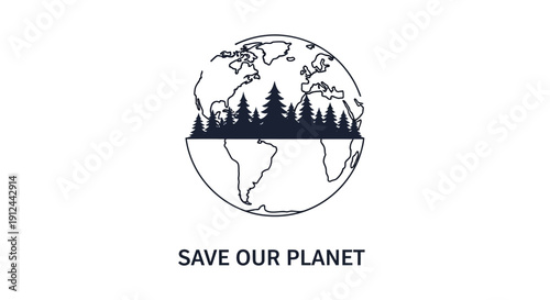 Save Our Planet Earth Globe Forest Conservation Concept Icon
