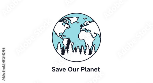 Save Our Planet Earth Icon with Forest Trees