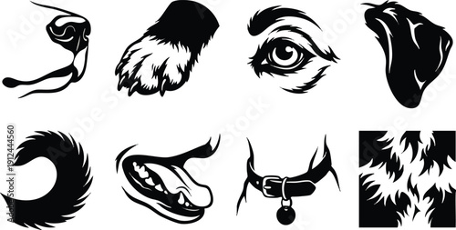 Dog Illustrations Featuring Facial Features and Accessories.