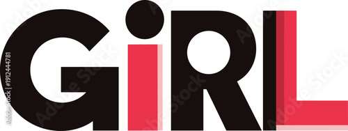 Young woman portrait with bold typography and red accent in modern studio setting from a front view