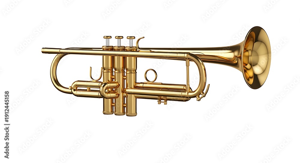 Obraz premium Golden Trumpet Musical Instrument on White Background