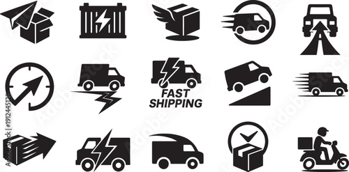 Express truck delivery icons with free shipping and 24 hour service symbols