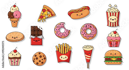 Collection of Cartoon Fast Food Desserts.