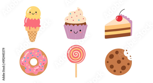Colorful Cartoon Desserts and Sweets Collection.
