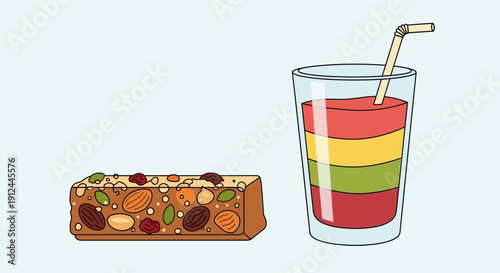 Colorful Drink and Chocolate Bar Illustration.