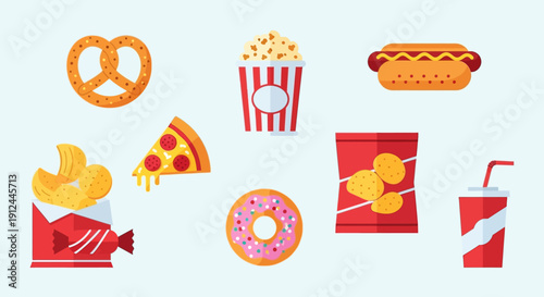Assorted Fast Food Items on White Background.