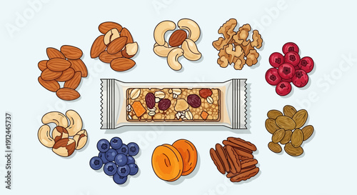 Assorted Nuts Dried Fruits and Chocolate.