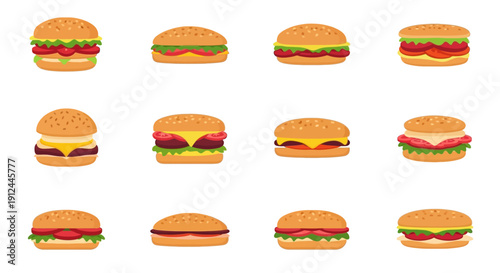 Variety of Colorful Sandwiches and Burgers.