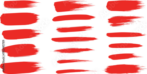 Red brush strokes arranged vertically on a clean surface viewed from a straightforward perspective