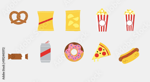 Assorted Fast Food and Snacks Icons.