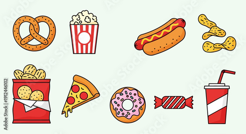 Assorted Fast Food and Junk Food Items.