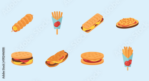 Assorted Fast Food Items on Light Background.