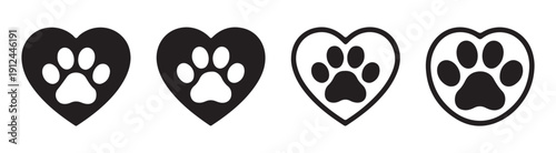 Heart and paw print icons bundle for veterinary clinics animal hospitals and pet grooming business logos