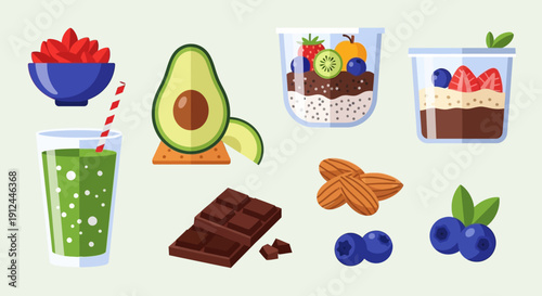 Assorted Healthy Food Items and Desserts.