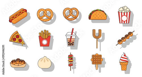 Assorted Fast Food Items on White Background.