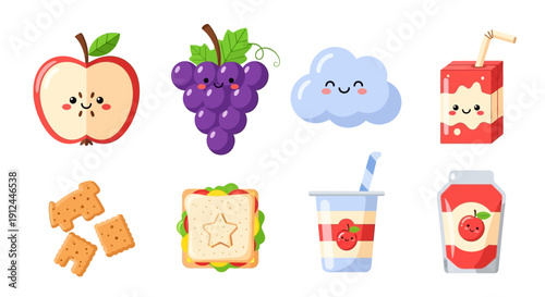 Assorted Cartoon Food and Drink Items.