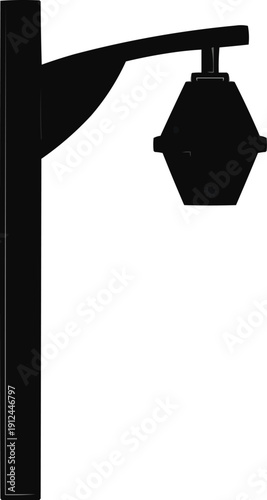  described features a black silhouette of a lamppost set against a stark white background, creating a strong visual contrast that emphasizes the lamppost's form.



