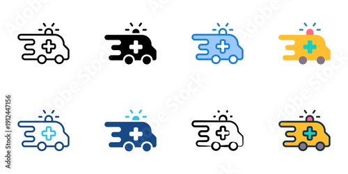 Emergency transport icons set multiple style collection. Editable stroke 
