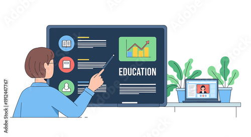 Online Education Learning Presentation with Teacher and Students