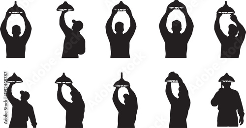 Black Solid Mechanic Adjusting Light Silhouettes Set of Six on White Background
