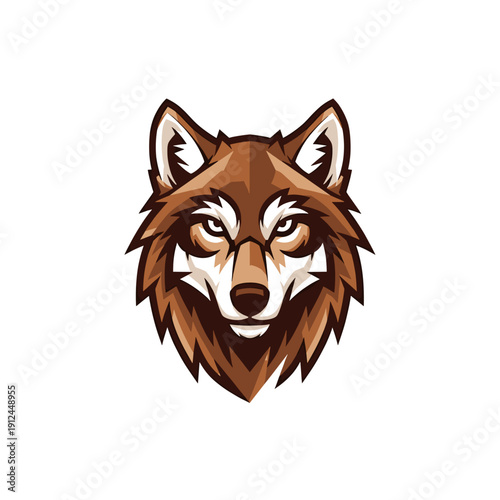 Pixelated Wolf Head Portrait with Fierce Expression and Brown Fur