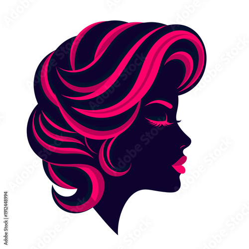 Silhouette of a Woman With Pink and Black Hair in Retro Style
