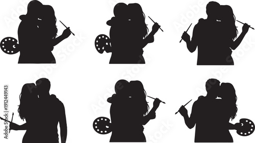 Black Solid Artist Paint Palette Hugs Set of Six on White Background