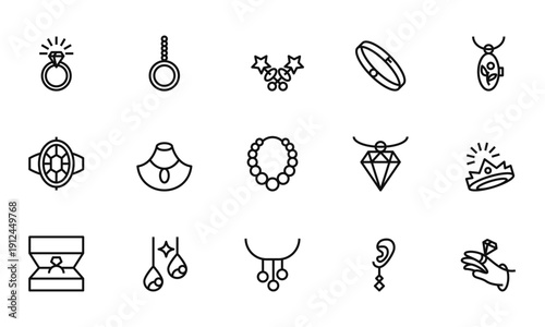 jewelry themes icon set with thick outline vector illustration